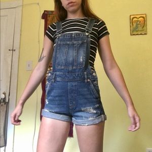H&M Distressed Denim Overalls